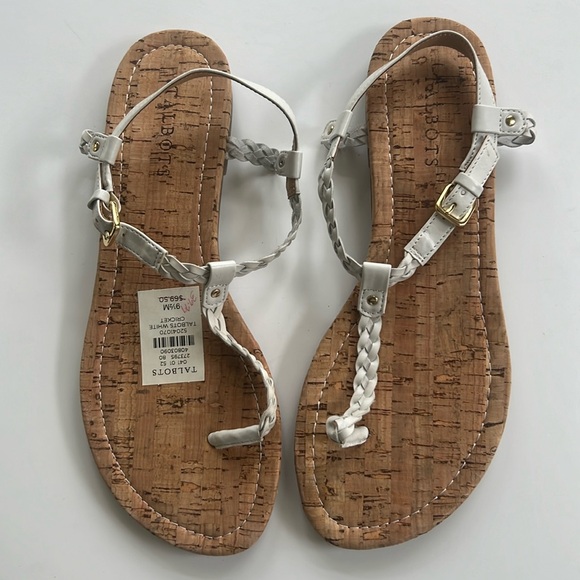 TALBOTS WHITE BRAIDED FLAT THONG SANDAL NWT Size 9 1/2 - Picture 1 of 5